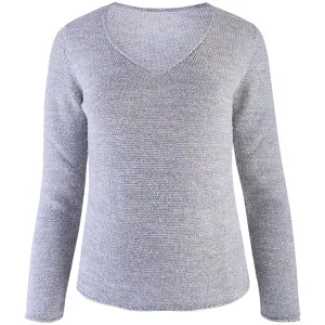Novelty V-Neck Long Sleeve Pullover in Alabaster