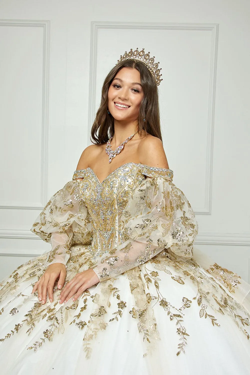 Off Shoulder Puff Sleeve Ball Gown by Petite Adele PQ1041