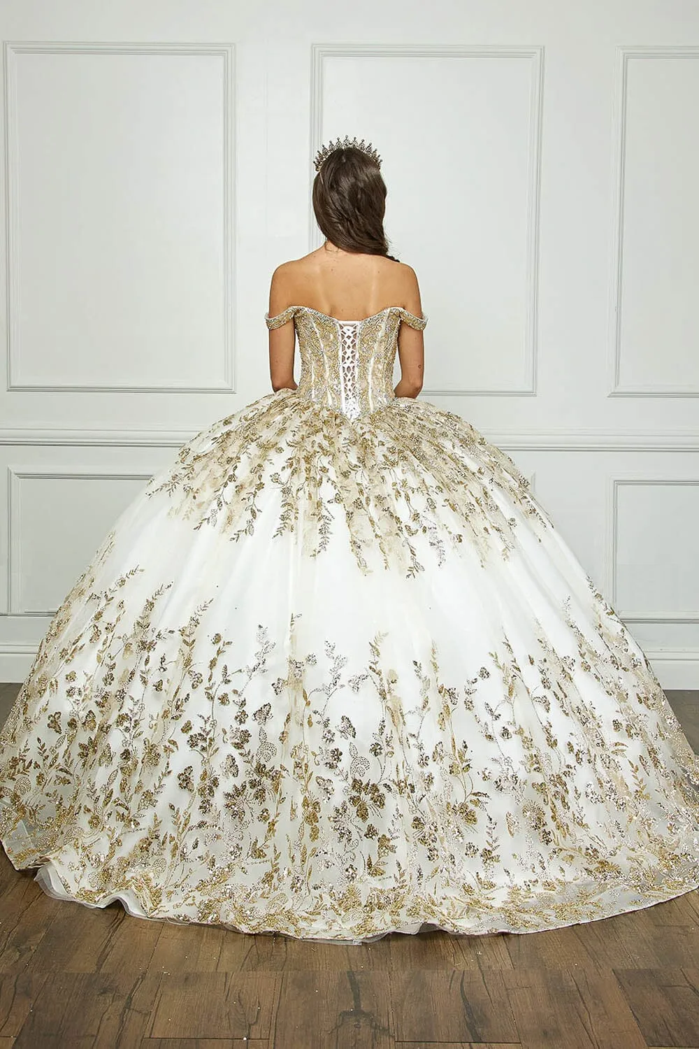 Off Shoulder Puff Sleeve Ball Gown by Petite Adele PQ1041