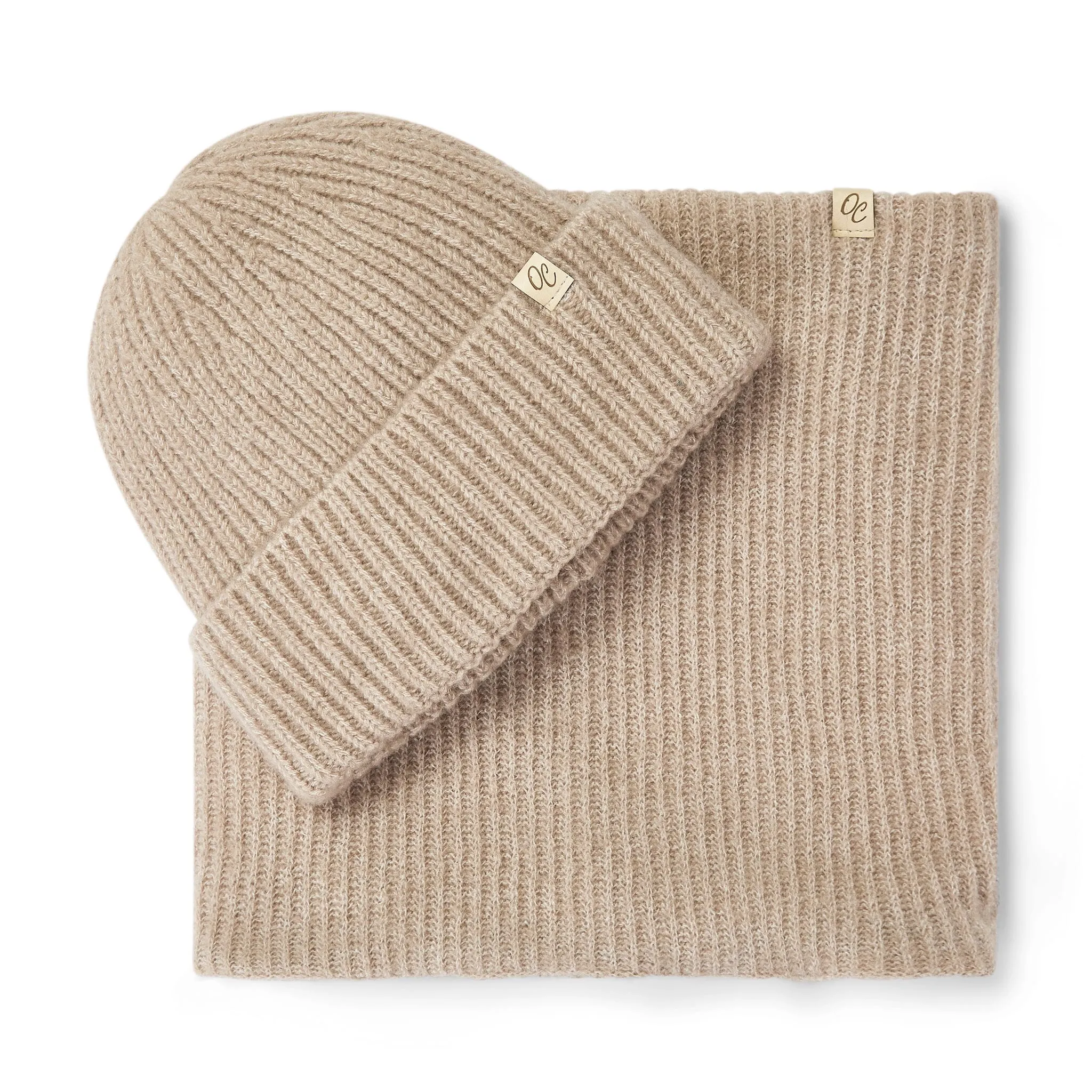 Only Curls Satin Lined Beanie and Snood Set - Sophia in Sand