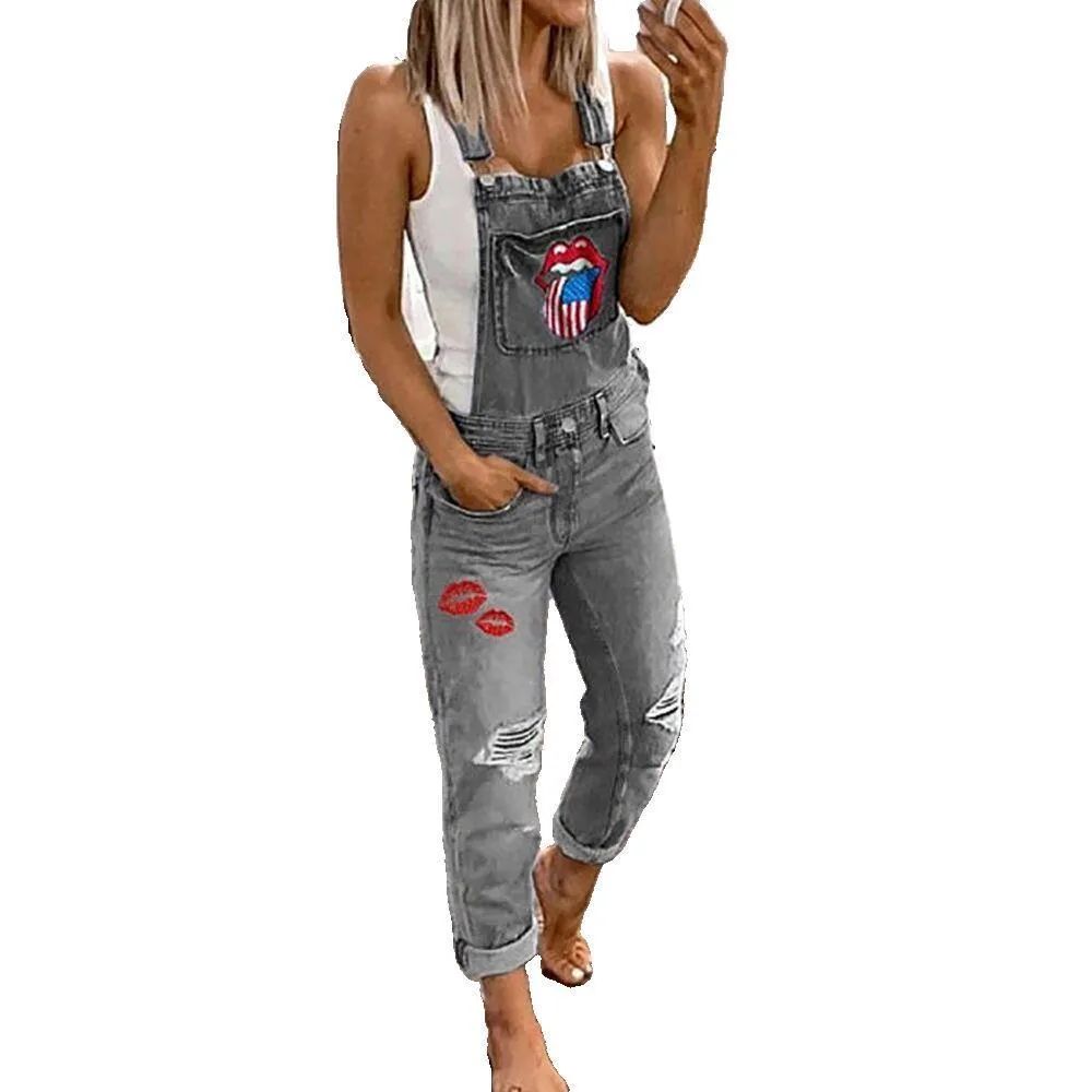 Overalls For Women lip Pockets  Denim Suspender Trousers