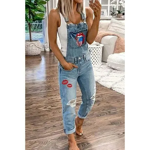 Overalls For Women lip Pockets  Denim Suspender Trousers