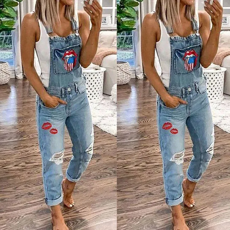 Overalls For Women lip Pockets  Denim Suspender Trousers