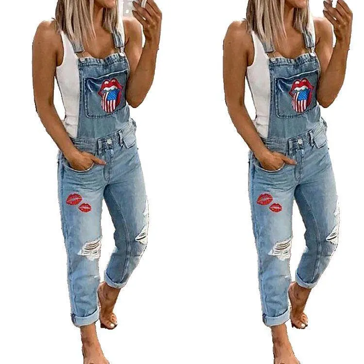 Overalls For Women lip Pockets  Denim Suspender Trousers