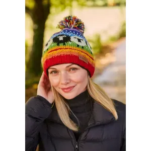 Pachamama Black Sheep Roll Back Bobble Beanie Rainbow