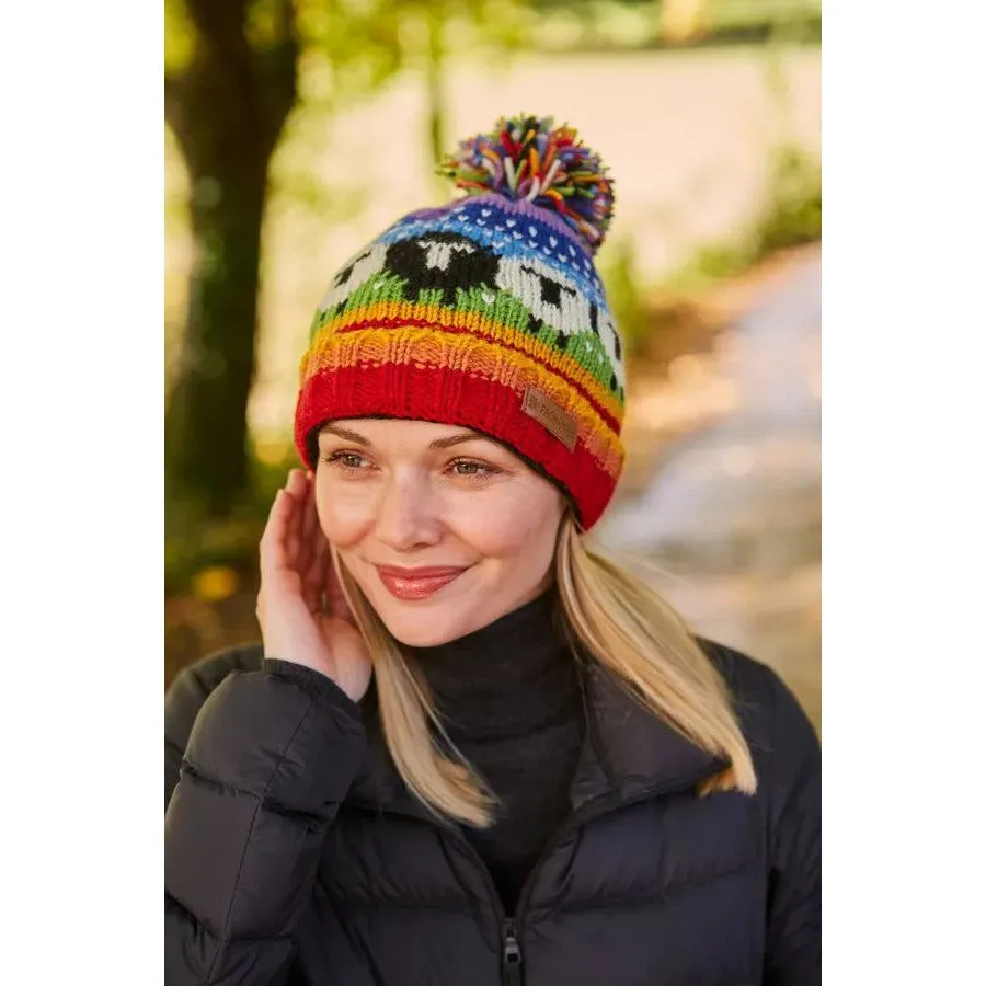 Pachamama Black Sheep Roll Back Bobble Beanie Rainbow