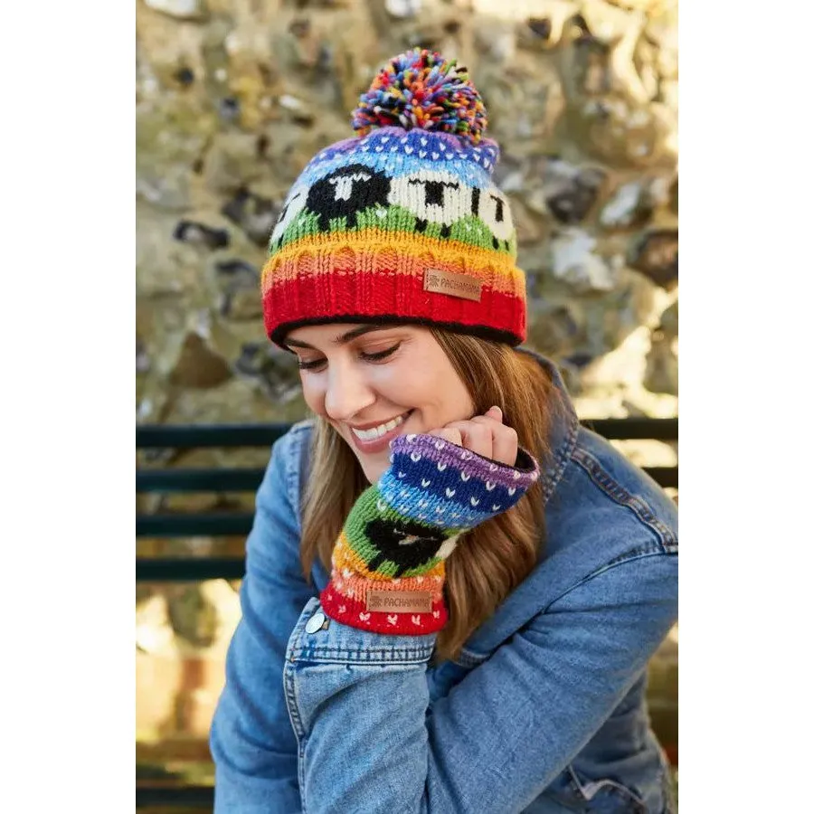 Pachamama Black Sheep Roll Back Bobble Beanie Rainbow