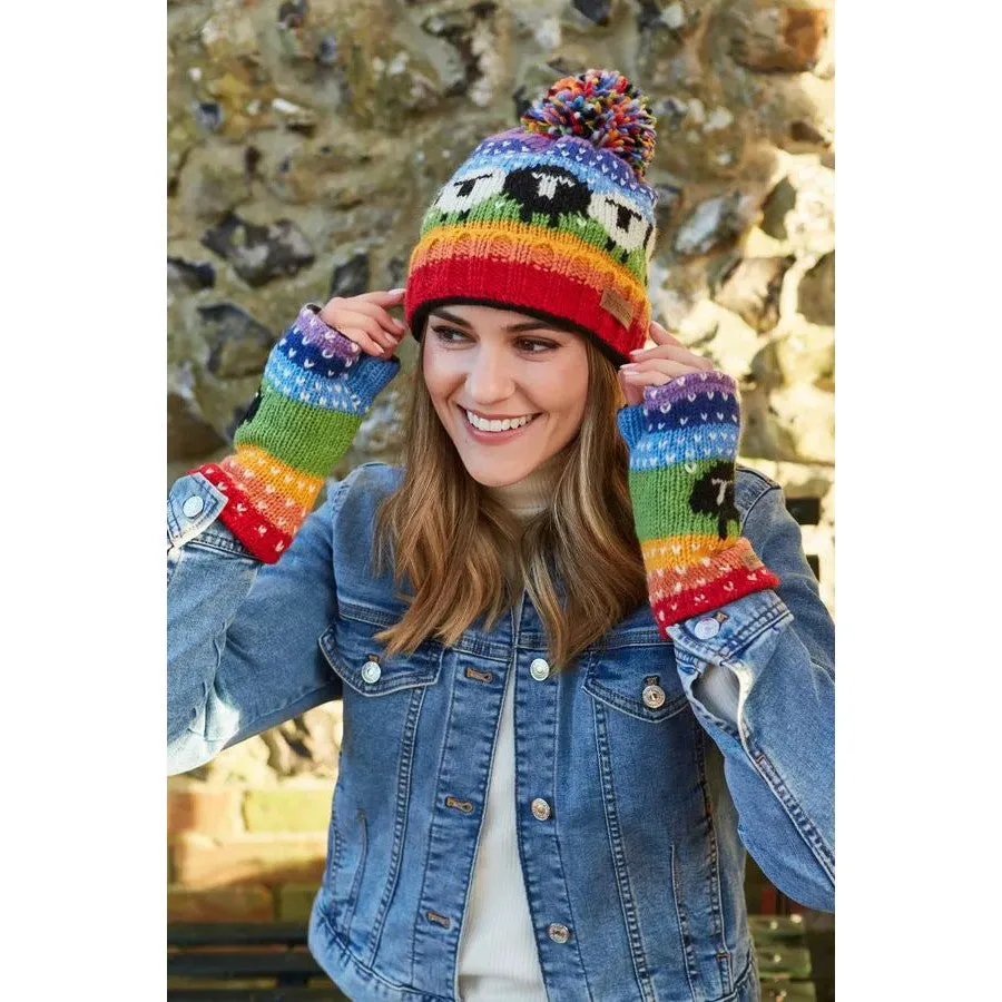 Pachamama Black Sheep Roll Back Bobble Beanie Rainbow