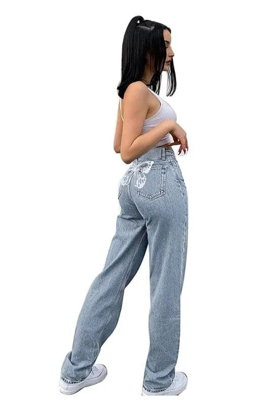 PE016 Wide Leg Pants Straight Denim Jeans