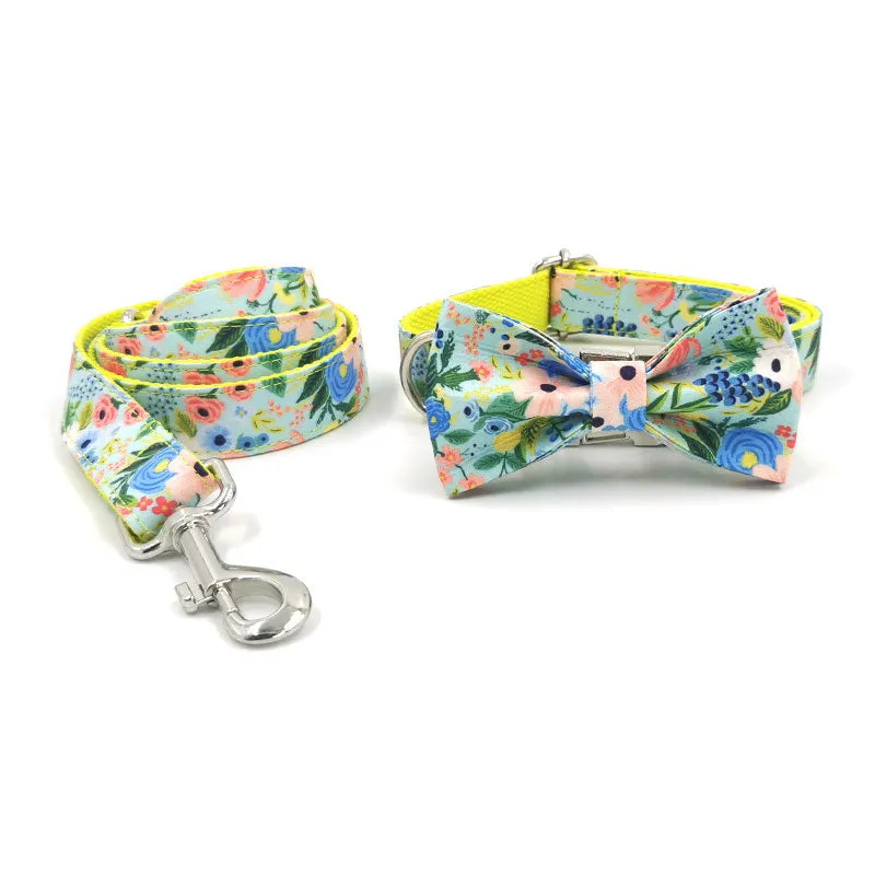 Personalized Dog Collar Engraved Metal Buckle Flower Cute for Girl Dogs - Yellow