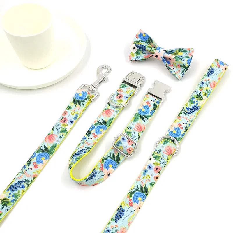 Personalized Dog Collar Engraved Metal Buckle Flower Cute for Girl Dogs - Yellow