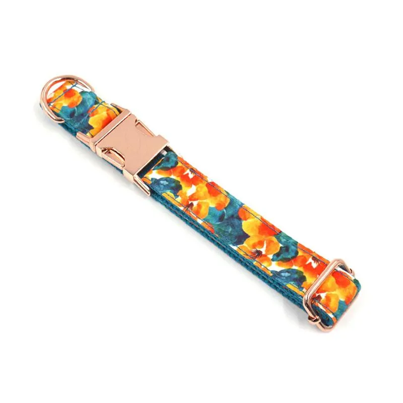 Personalized Dog Collar with Name Engraved Metal Buckle Cute Hawaii Blue