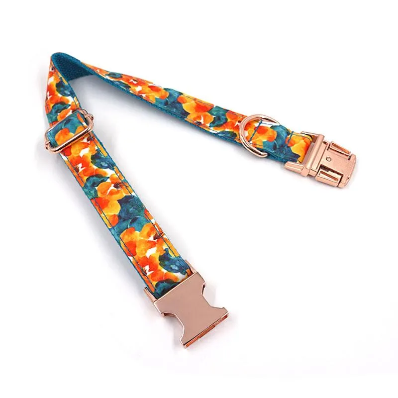 Personalized Dog Collar with Name Engraved Metal Buckle Cute Hawaii Blue