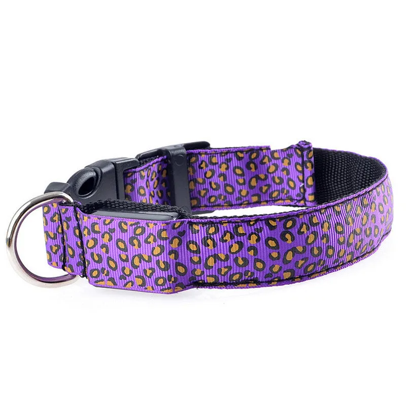 Pet Dog collar Leopard Nylon Safety LED Collar Colorful Flash Light Neck
