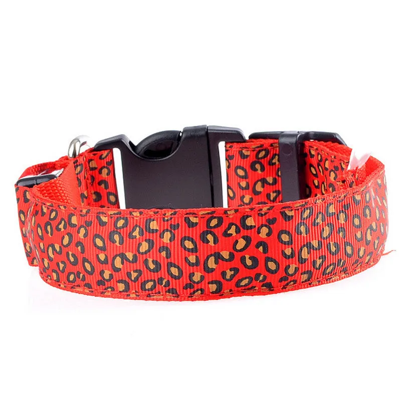 Pet Dog collar Leopard Nylon Safety LED Collar Colorful Flash Light Neck