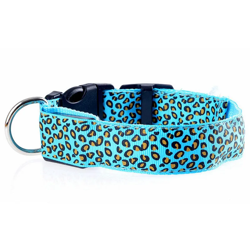 Pet Dog collar Leopard Nylon Safety LED Collar Colorful Flash Light Neck