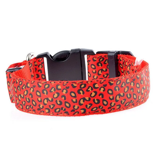 Pet Dog collar Leopard Nylon Safety LED Collar Colorful Flash Light Neck