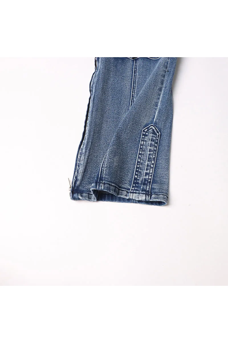 PF813 Denim Straight Leg Cargo Pants