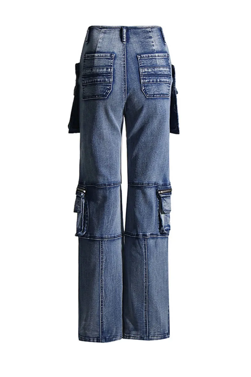 PF813 Denim Straight Leg Cargo Pants