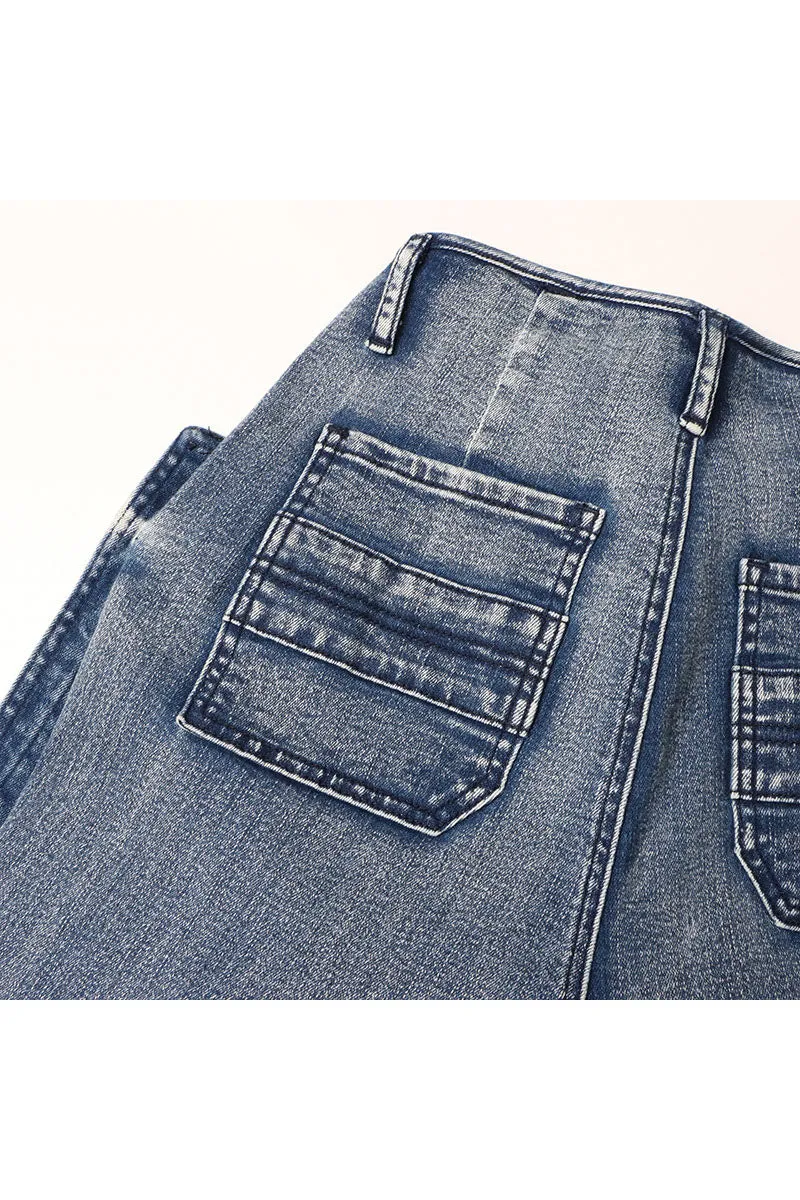 PF813 Denim Straight Leg Cargo Pants