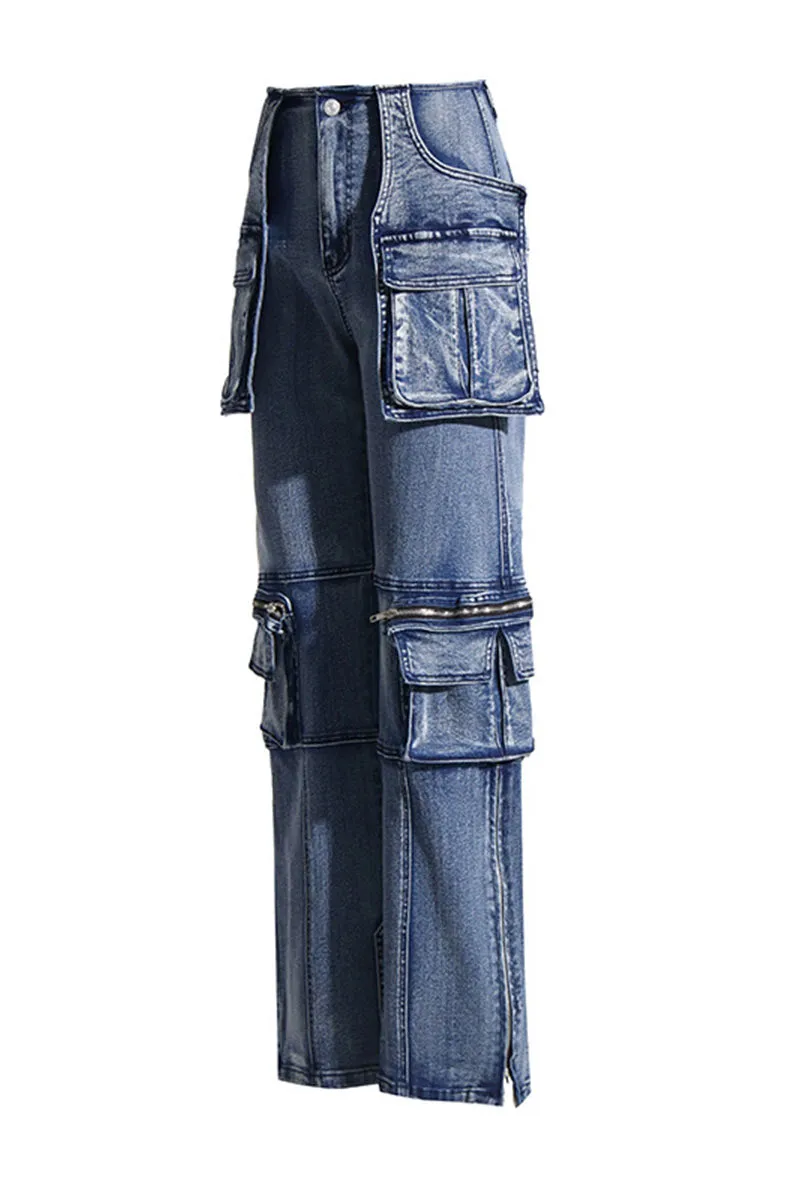 PF813 Denim Straight Leg Cargo Pants