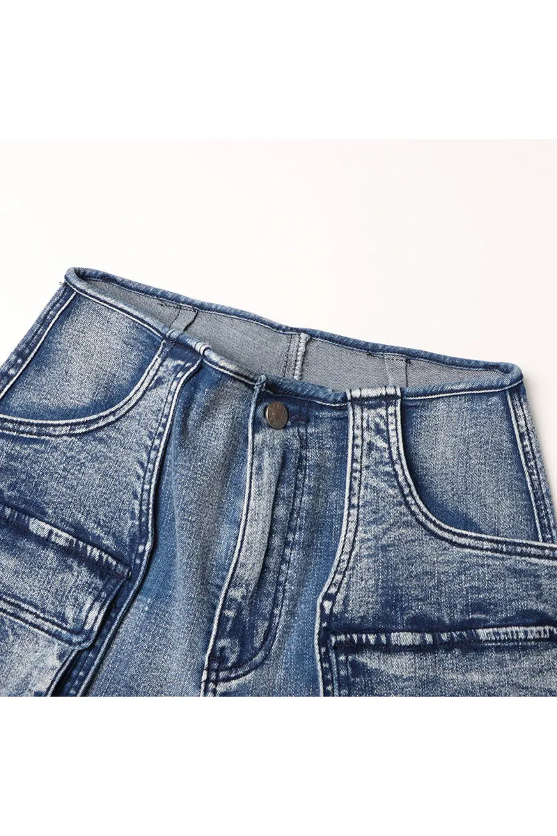 PF813 Denim Straight Leg Cargo Pants