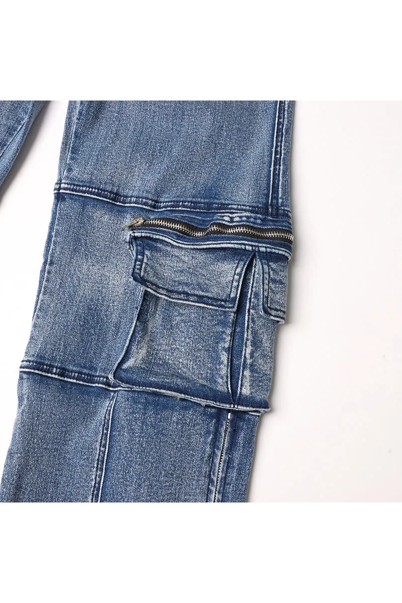 PF813 Denim Straight Leg Cargo Pants