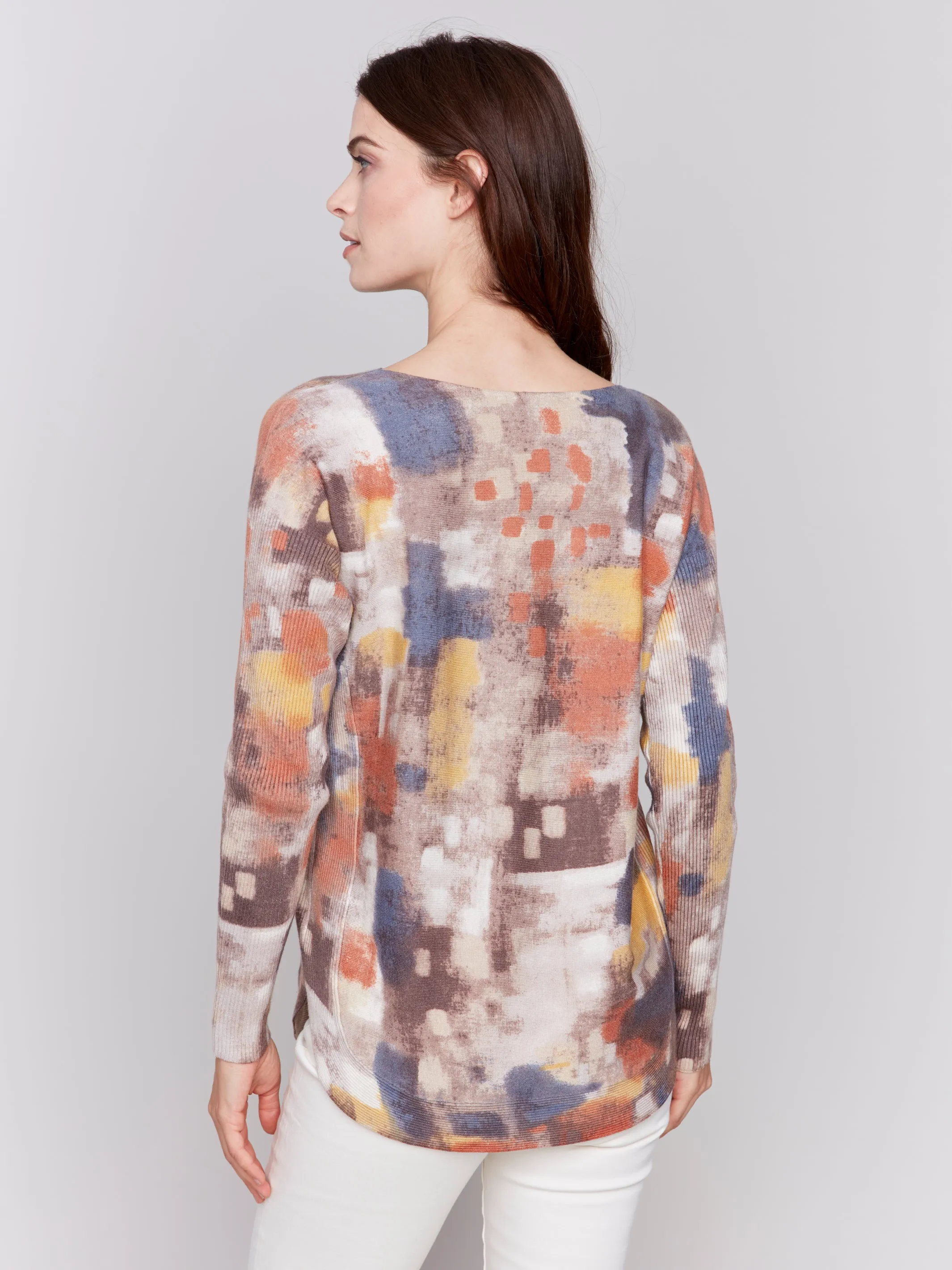 Plushy knit print sweater