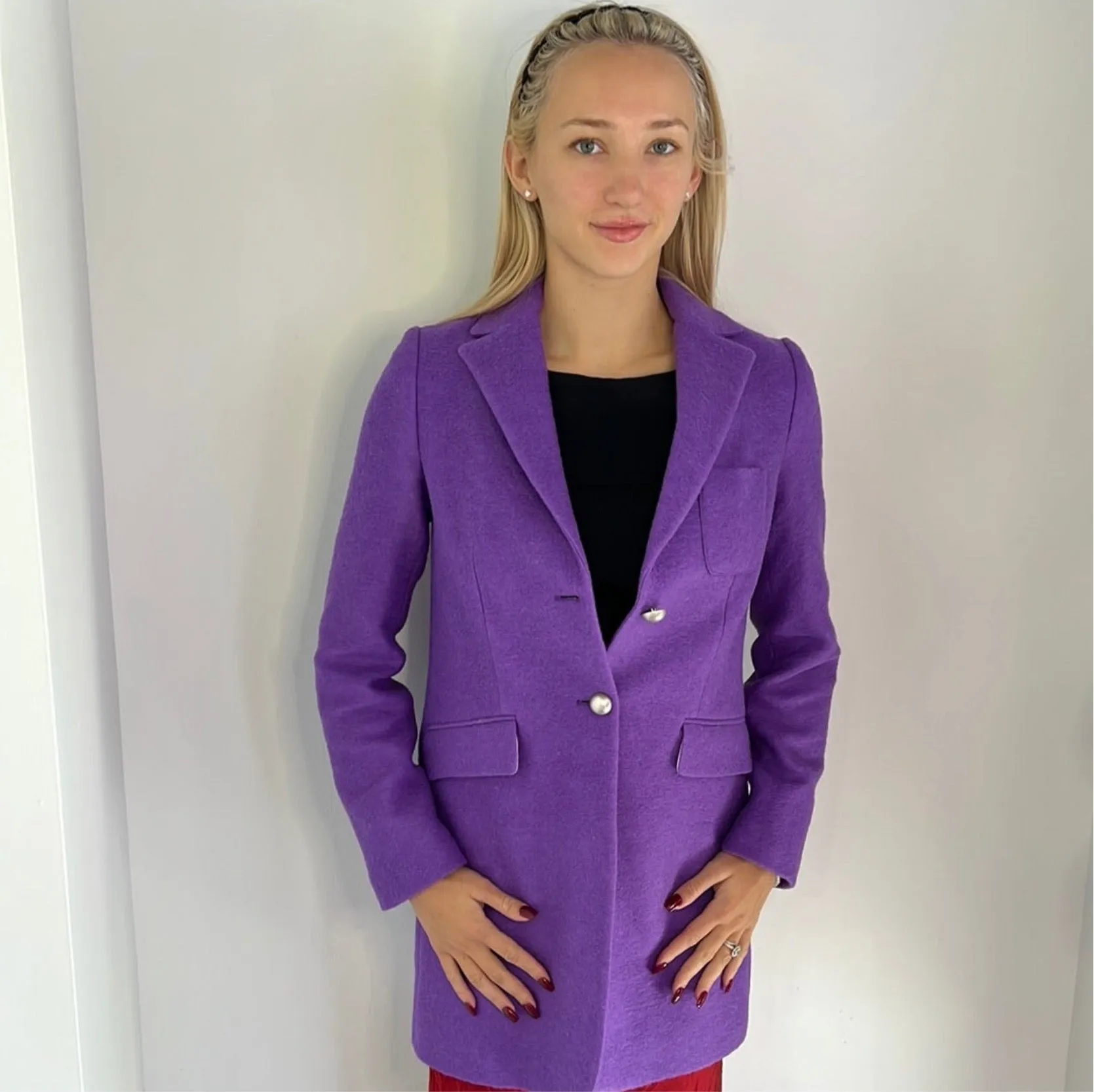 PURPLE METAL BUTTON WOOL COAT