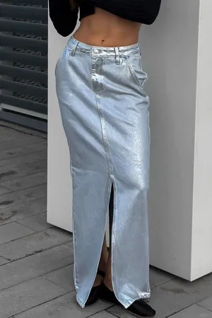 QG697 Denim Low Waist Maxi Skirt