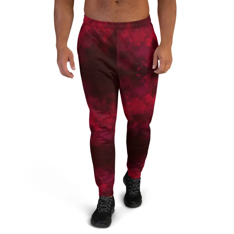 Red Abstract Men's Joggers, Dark Red Premium Slim Fit Sweatpants For Men-Made in EU/MX