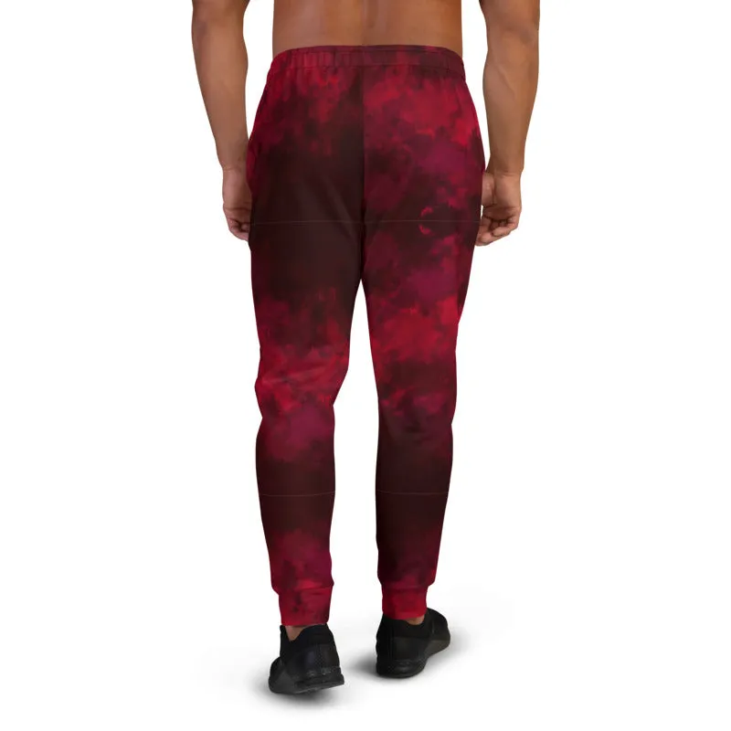 Red Abstract Men's Joggers, Dark Red Premium Slim Fit Sweatpants For Men-Made in EU/MX