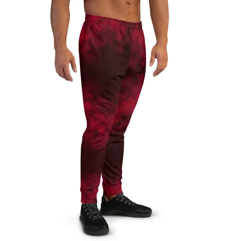 Red Abstract Men's Joggers, Dark Red Premium Slim Fit Sweatpants For Men-Made in EU/MX