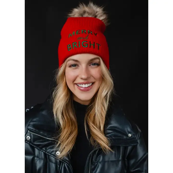 Red Merry & Bright Knit Pom Hat