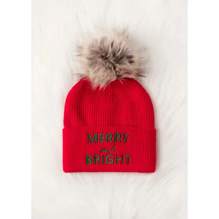 Red Merry & Bright Knit Pom Hat