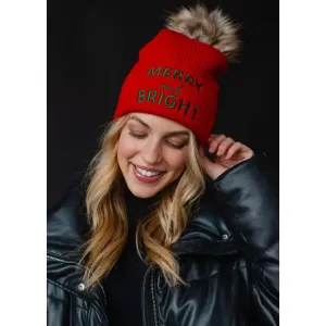 Red Merry & Bright Knit Pom Hat