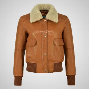 REESE Ladies Leather Bomber Jacket Removable Fur Collar