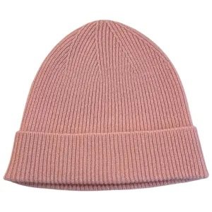 Ribbed Cashmere Beanie in Baby Pink