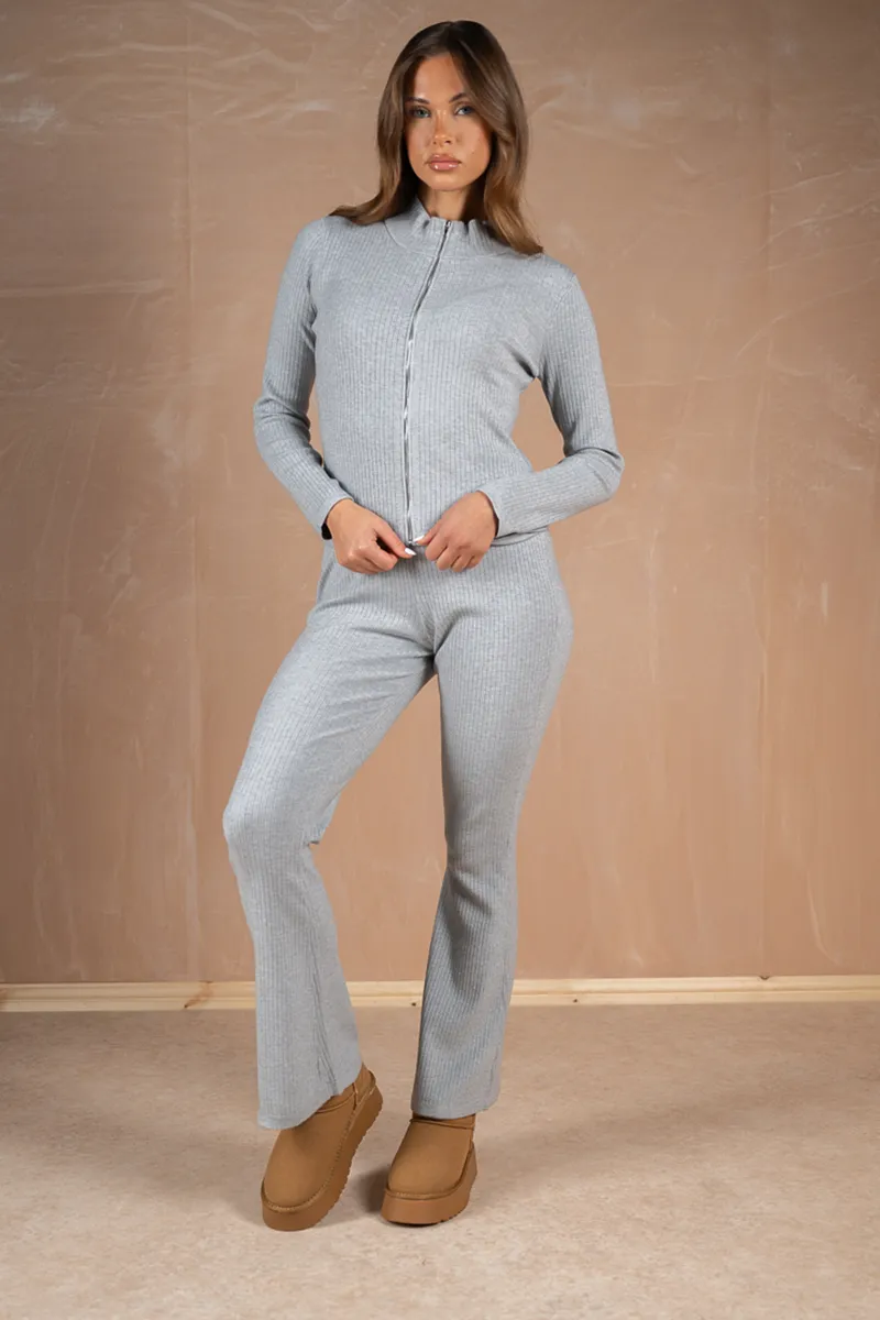 Ribbed Flare Trousers - Grey