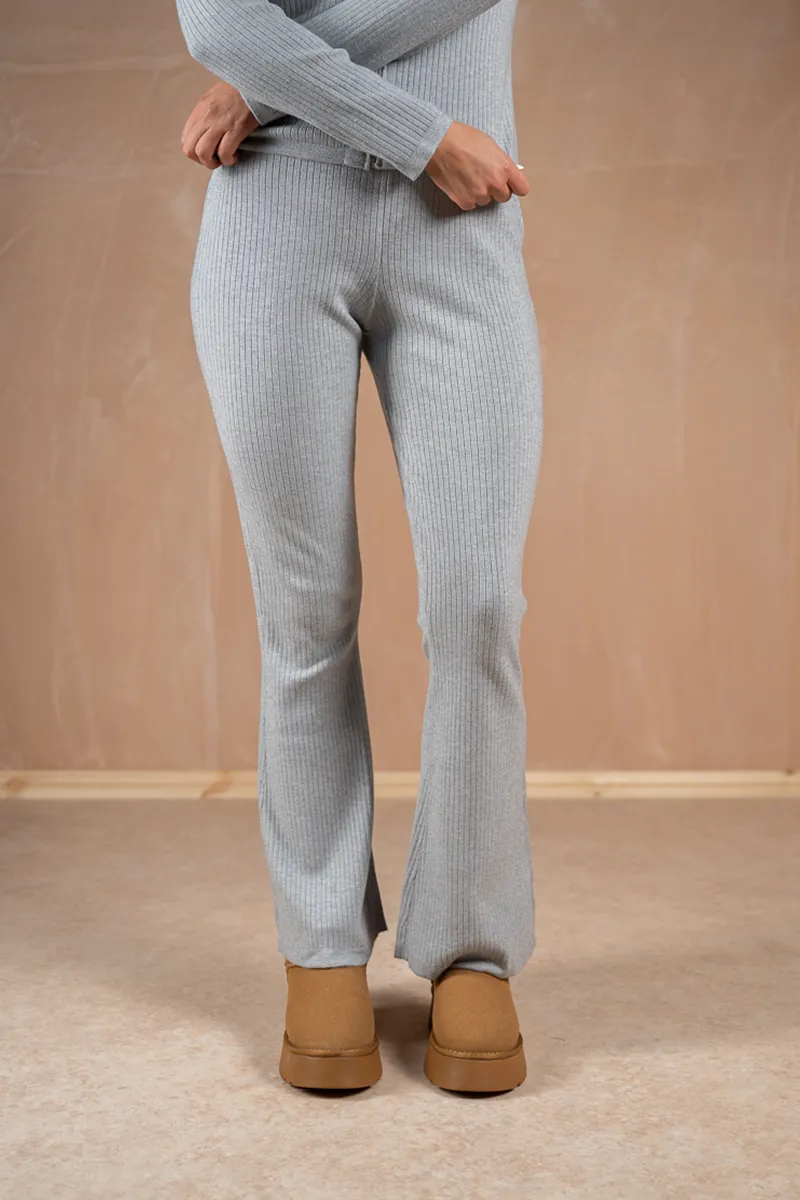 Ribbed Flare Trousers - Grey