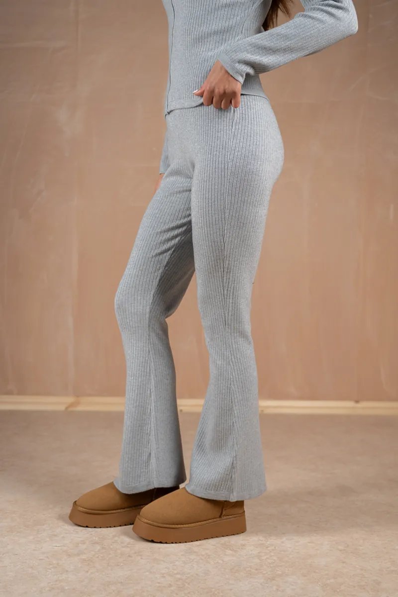 Ribbed Flare Trousers - Grey