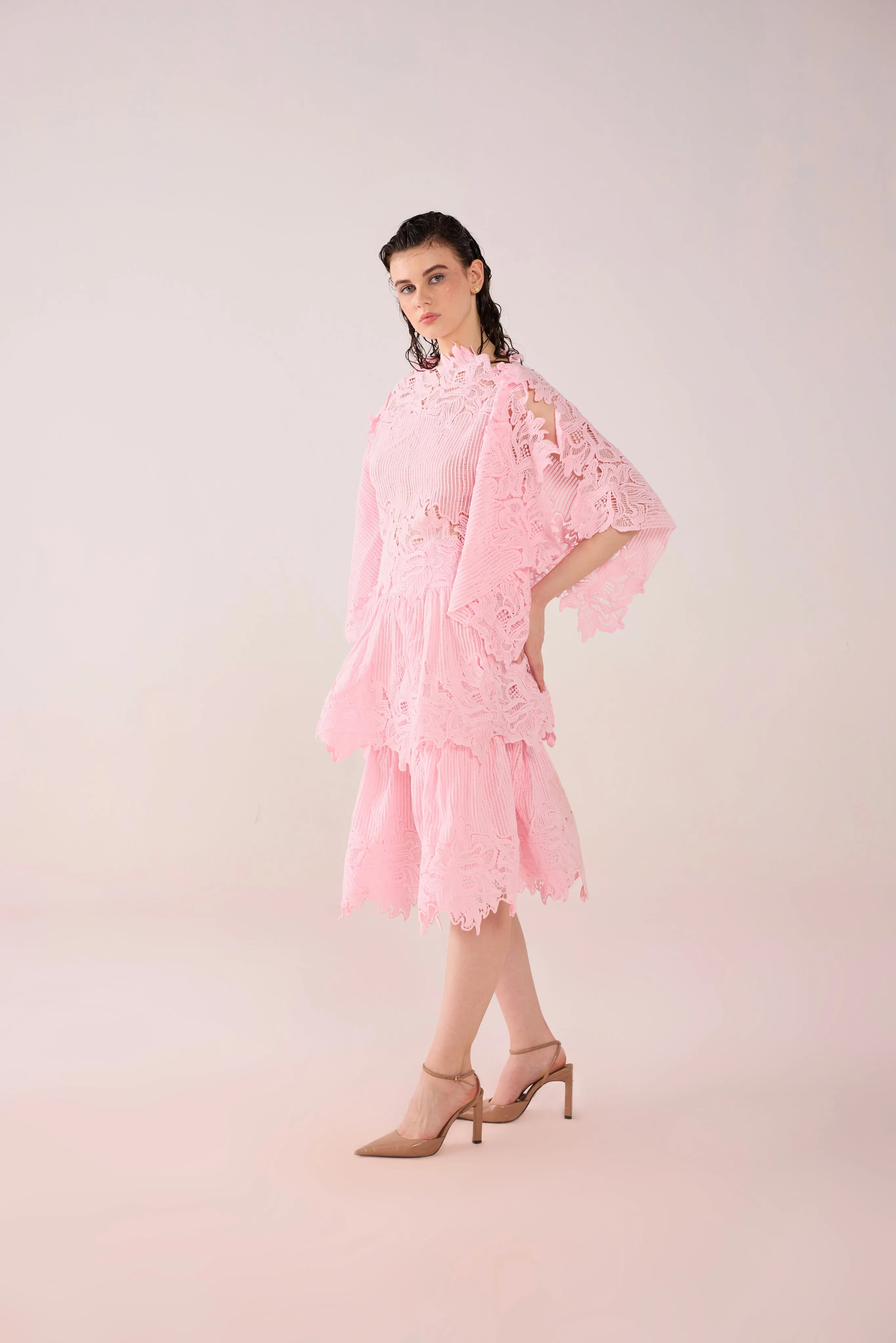 Scallop Pink Layered Top and Skirt