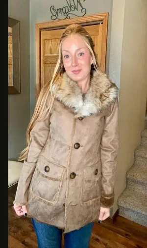 Scully Ladies button up jacket with faux fur collar
