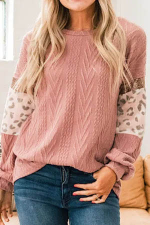 Sequin Leopard Round Neck Long Sleeve Sweater