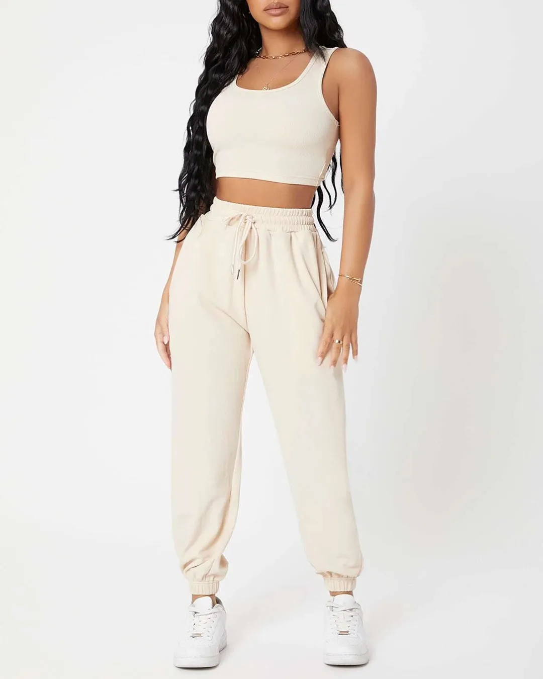 Set Of Two :Corset Style Top & Jogger In White