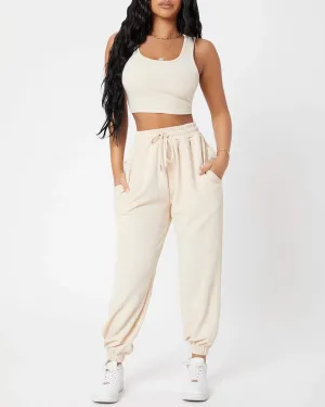 Set Of Two :Corset Style Top & Jogger In White