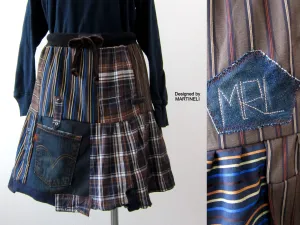 Short Denim Skirt,S Patchwork Mini Smocked Skirt