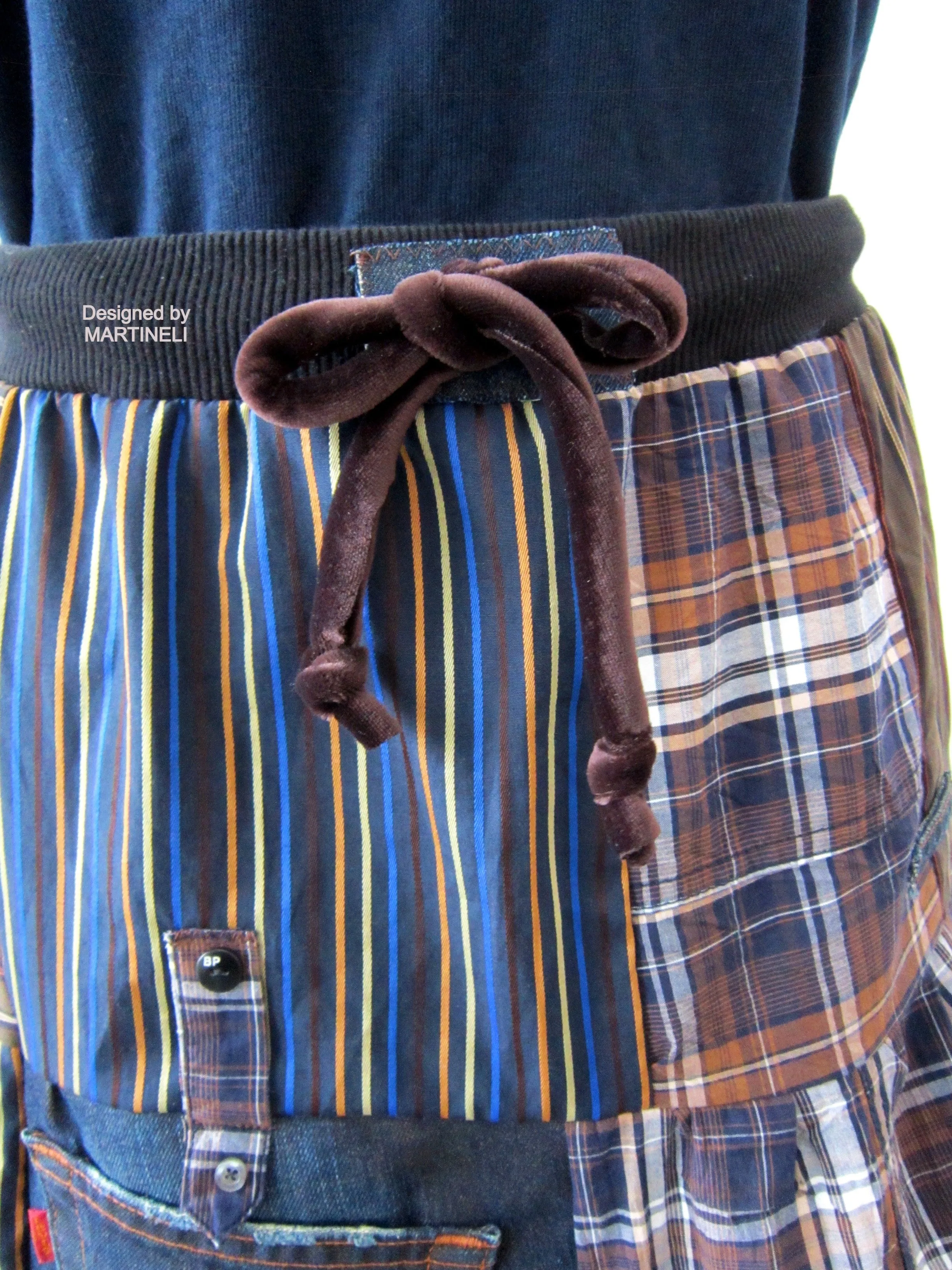 Short Denim Skirt,S Patchwork Mini Smocked Skirt