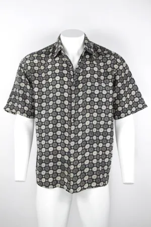 Short sleeve silk shirt - Black floral pattern - L