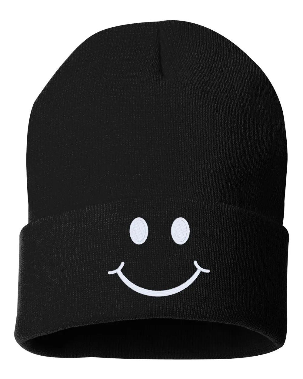SMILE Face Embroidered Cuffed Beanie Hat